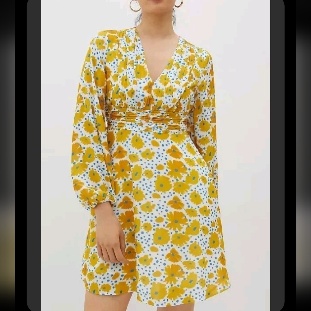 Beautiful Vera for Anthropologie Buttercup Floral Long Sleeve Mini Dress Medium